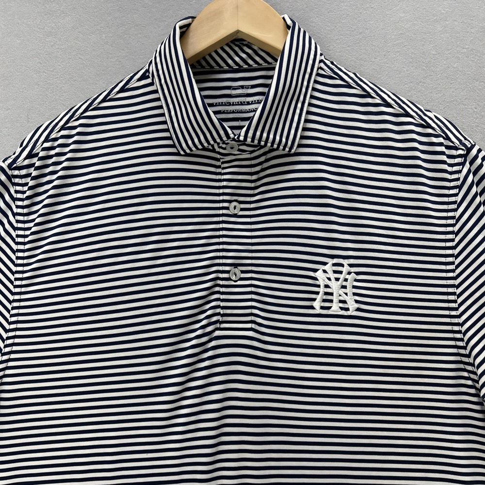 Vineyard Vines Performance Polo Shirt Men Large New York Yankees Blue White